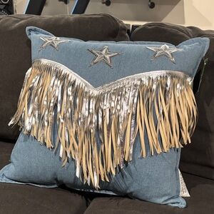 Ashland Western Blue Pillow with Silver Fringe